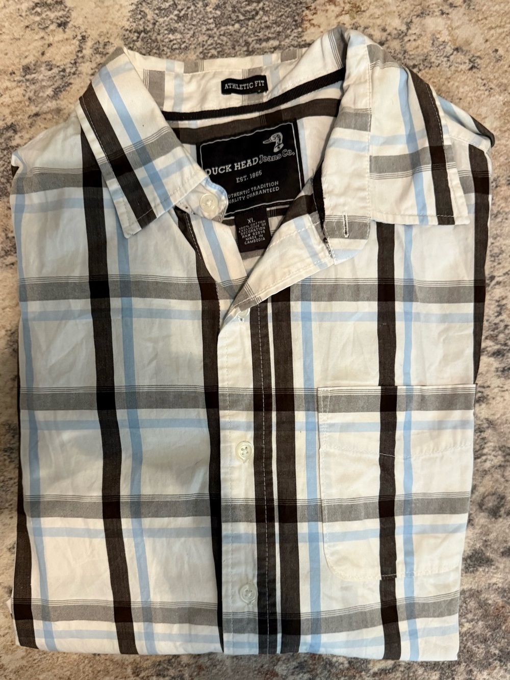 Duck Head Men’s Light Blue, Brown & White Plaid Casual Button-Up Shirt